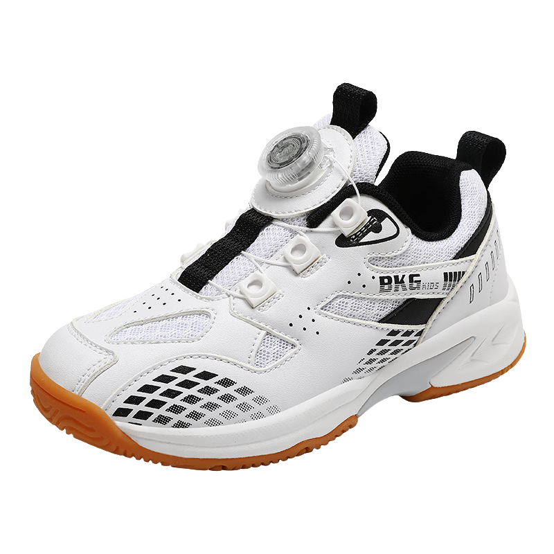 BKG Kids Badminton Shoes Non-Slip Sports Student Wear-Resistant Dial Button Girls Shoes ZYX25508 White Black Size 38