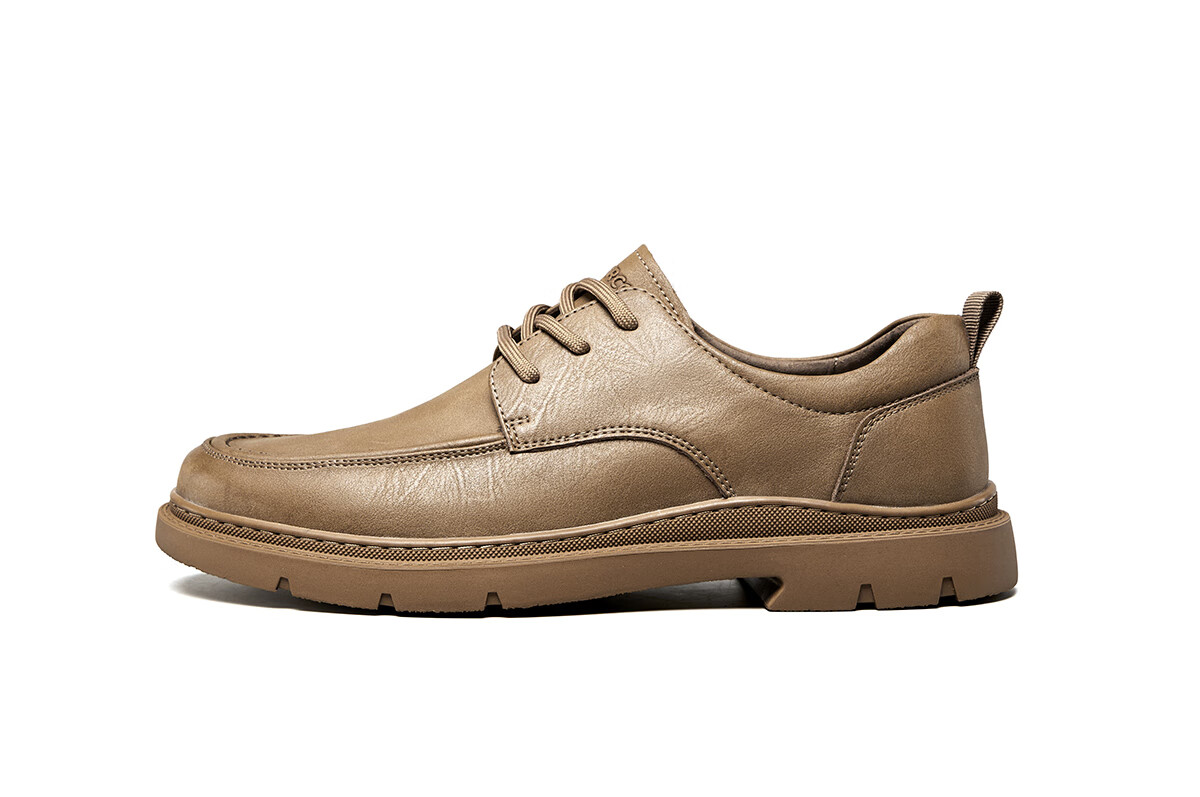 Yierkang Men's Shoes, British Style Business Lace-Up Casual Shoes, Flat Comfortable Leather Shoes for Men, 96972W, Khaki, Size 44 10