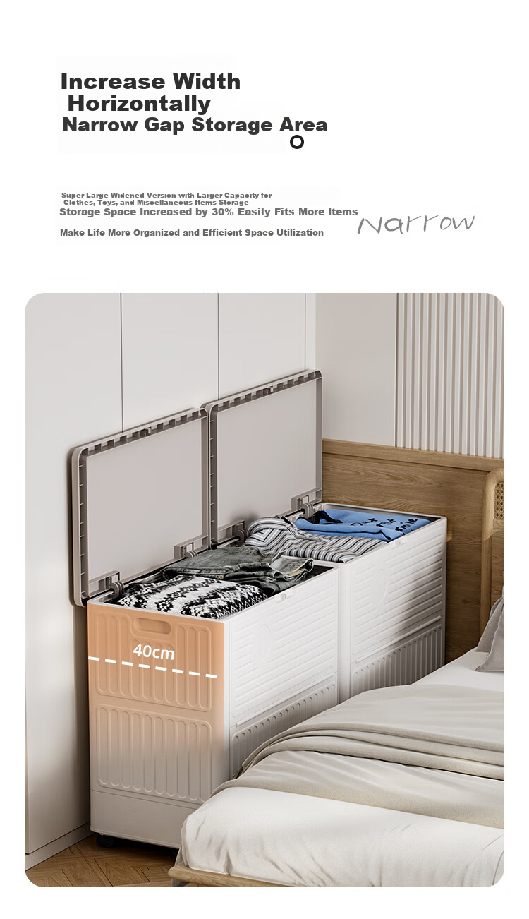 Bangnimeijia [Extra Large Capacity] Clothes Storage Box with Wheels, Side-Opening Lid for Home Use, Garment Organizer, Quilt Storage Cabinet 5