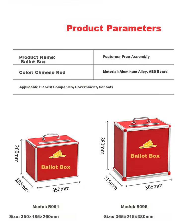 Jinlongxing Party Member Meeting Company KT Election Voting Box, Aluminum Alloy Voting Box, Ballot Box, Voting Box, Ballot Collection Box, Election Box, Large Aluminum Detachable B097, Red 11