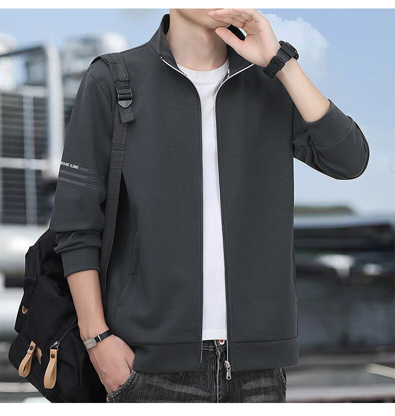 Romon Men's Spring Business Casual Versatile Zip-up Cardigan Executive Jacket Stand Collar Top Coat SL95 Black 2XL 16