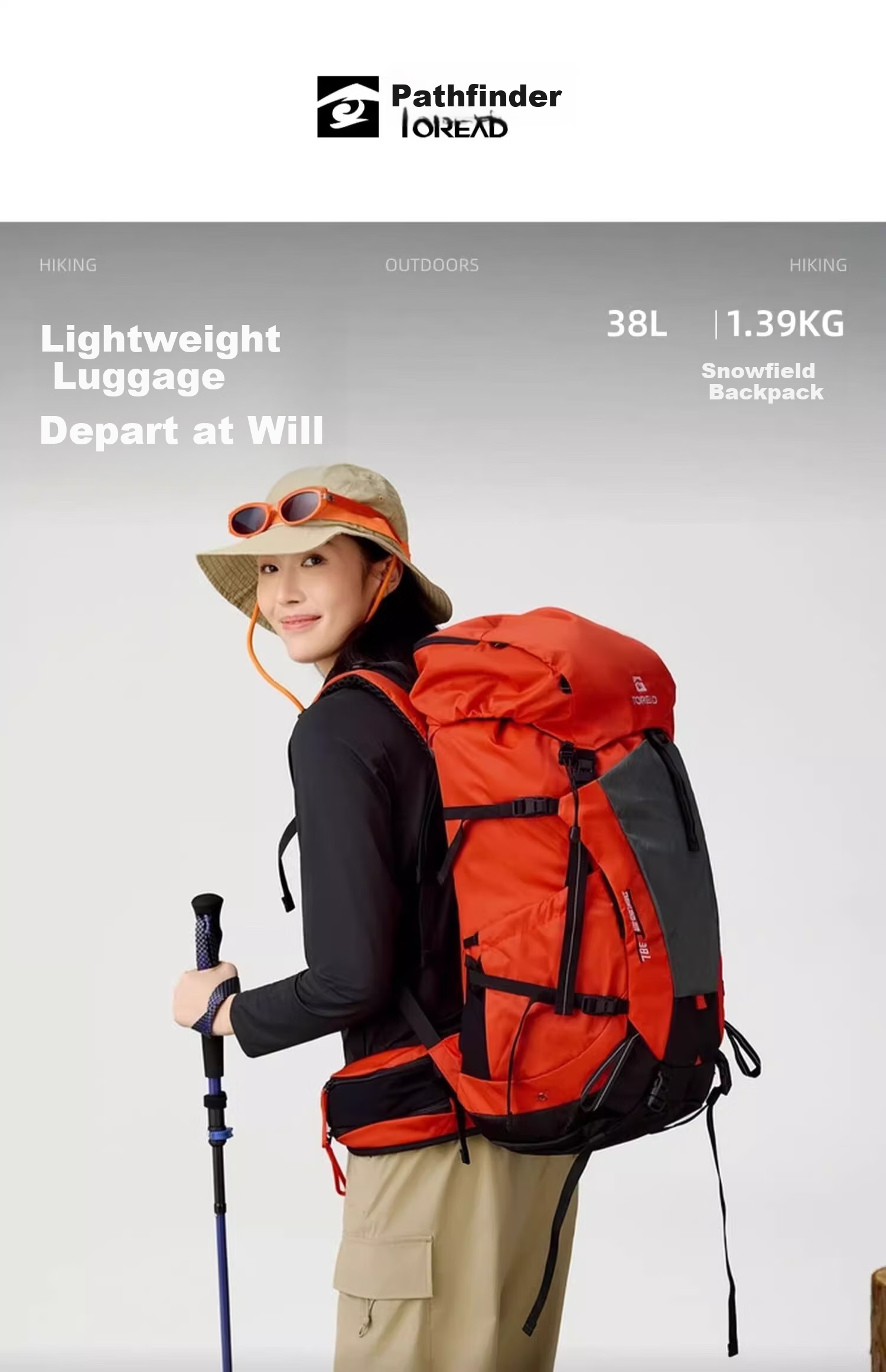 TOREAD Snow Air Hiking Backpack, 38L Outdoor Professional Trekking Backpack, Multifunctional Travel Bag, Sunlight Orange 1