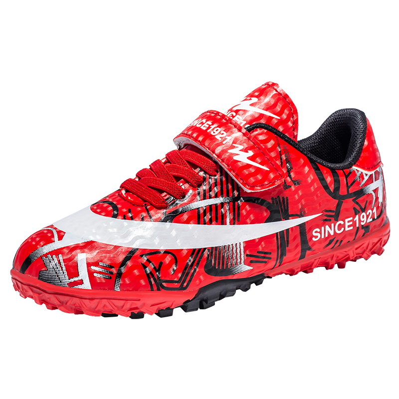 Shuangxing Kids Soccer Shoes TF Turf Studs Velcro Non-Slip Football Shoes Big Children Training Match Sneakers Red Size 37