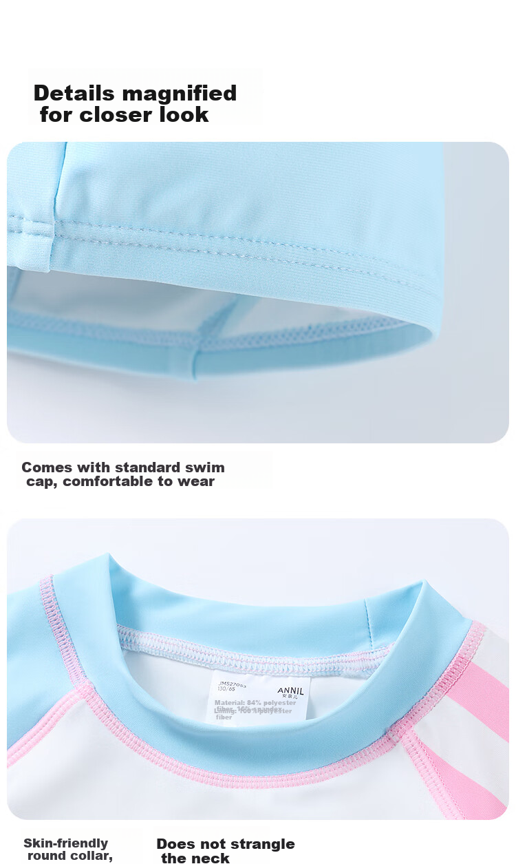 Annil Children's Clothing, Boys And Girls Two-Piece Swimsuit, Long-Sleeve Set, 2025 Summer New Style, Elastic Splicing, Sun Protectio 11