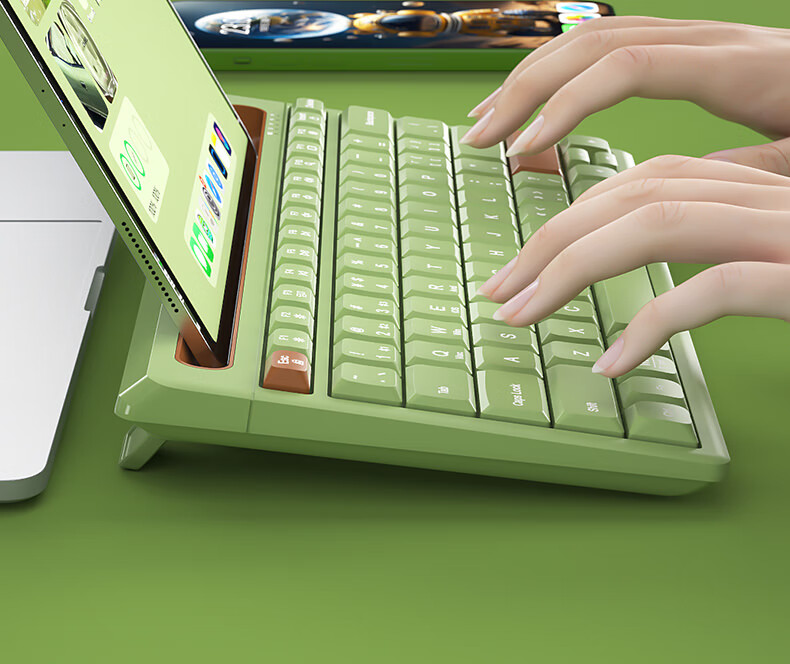 BOW Hangshi K150B IPad Wireless Bluetooth Keyboard with Air6 Connector, Compatible with Apple Android Huawei Xiaomi Phones, Tablets, Laptops, Leaf Green Color 4
