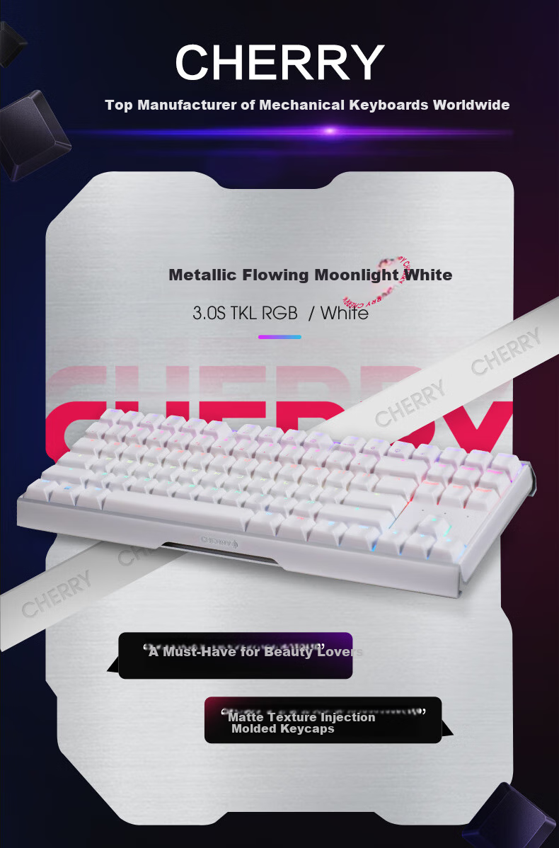 CHERRY MX3.0S TKL Mechanical Keyboard, RGB Lighting Effects, E-Sports Gaming Keyboard, Wired Keyboard, Office Keyboard with 87 Keys, Pink Red Switches 3