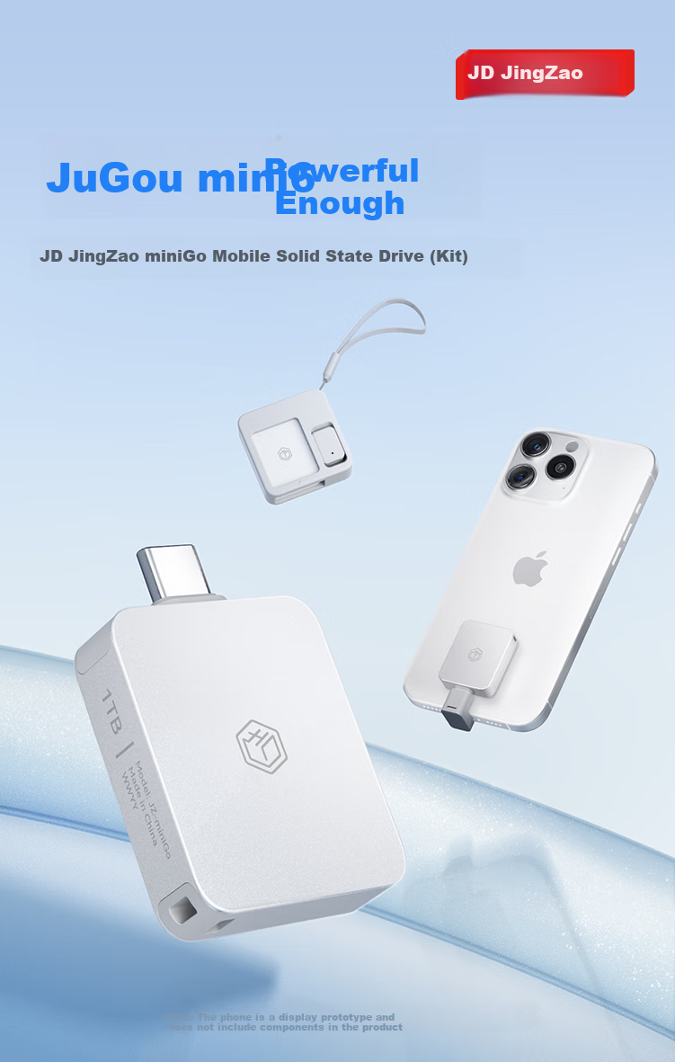 JD Original MiniGo Portable SSD 512GB (PSSD) with Read Speed up to 1000MB/s, Dual-Use External Hard Drive for Apple And Android Phones, Computers, Direct Connectio 1