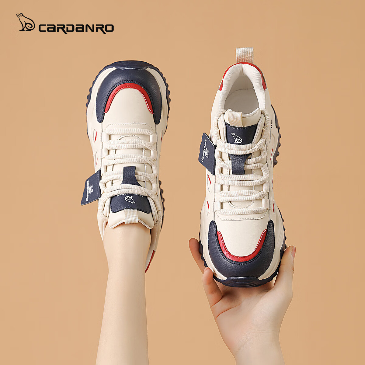 CARDANRO Thick Sole Height Increasing Dad Sneakers for Women 2025 Autumn Small Size Internal Height Increasing Travel Shoes Versatile White Sneakers Comfortable