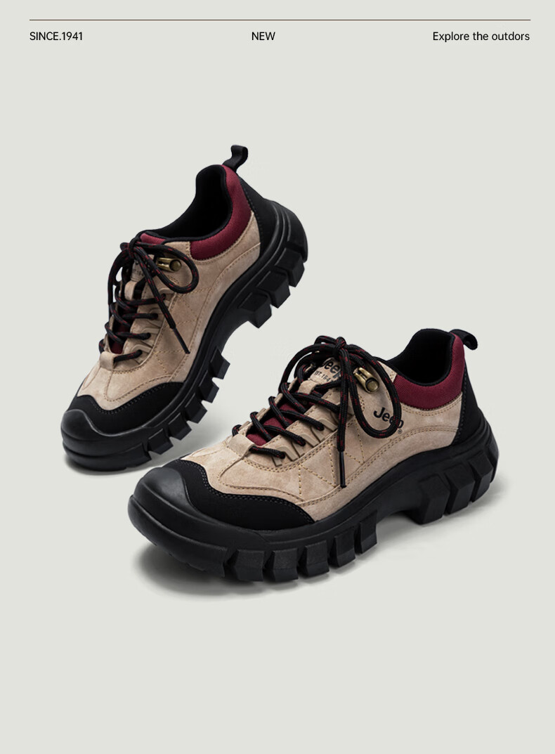 Jeep Women's Outdoor Hiking Shoes Autumn Winter Thick Sole Non-Slip Sports Shoes Trendy Casual Brown Red Size 35 13