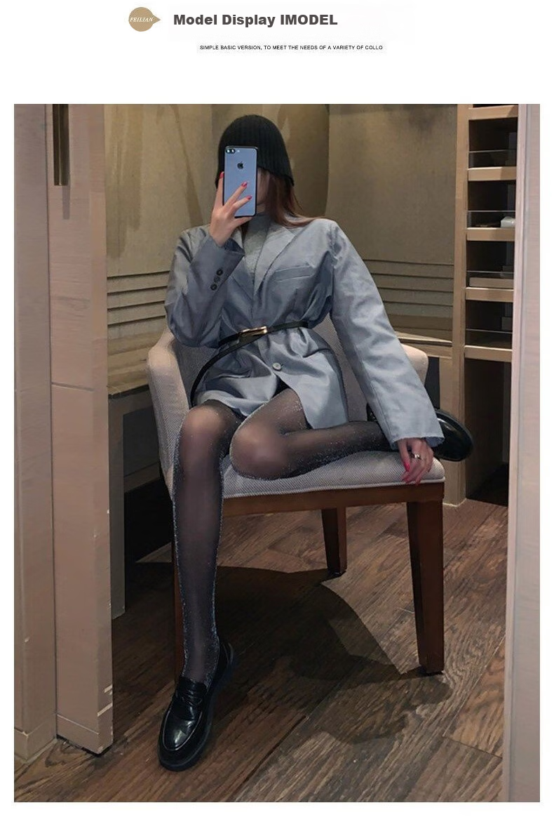 LangSha Ultra-Thin Sheer Stockings for Women, Sexy Black Silk Pantyhose, Seductive Pure Desire Style, Internet Celebrity Micro-Glitter Shiny Nude Color Pantyhose 3