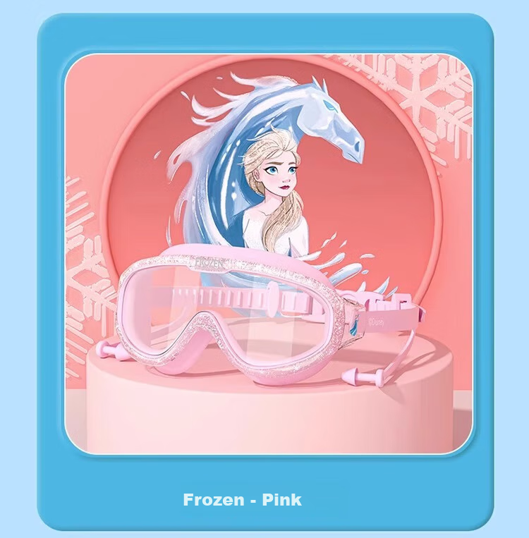 Dishini Children's Swimming Goggles And Swim Cap Set for Boys And Girls, Waterproof Anti-Fog High-Definition Swimming Glasses Three-Piece Set 6936DY Elsa Princess Pink 12
