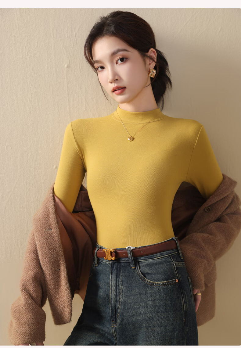 MiiOW Women's Half Turtleneck Thermal Base Layer Long Sleeve Thickened Fleece Lined Black and White Knit Top for Autumn and Winter 9