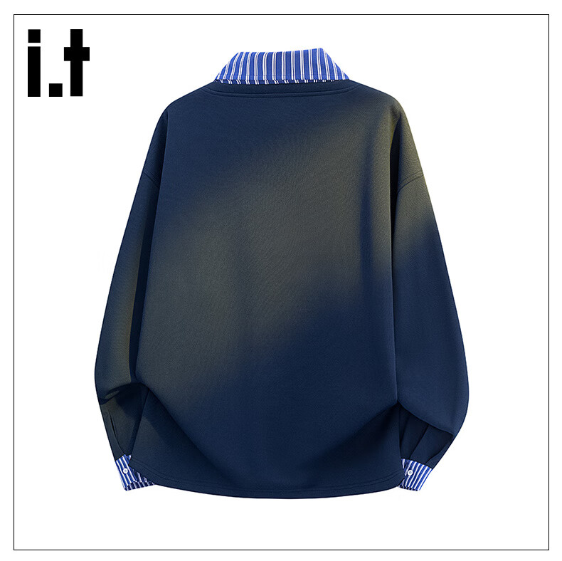 :CHOCOOLATE it Shirt Collar Fake Two-Piece Sweatshirt for Men, Autumn New Loose Long-Sleeve Polo Shirt T-Shirt Trendy, Navy Blue, XL 15