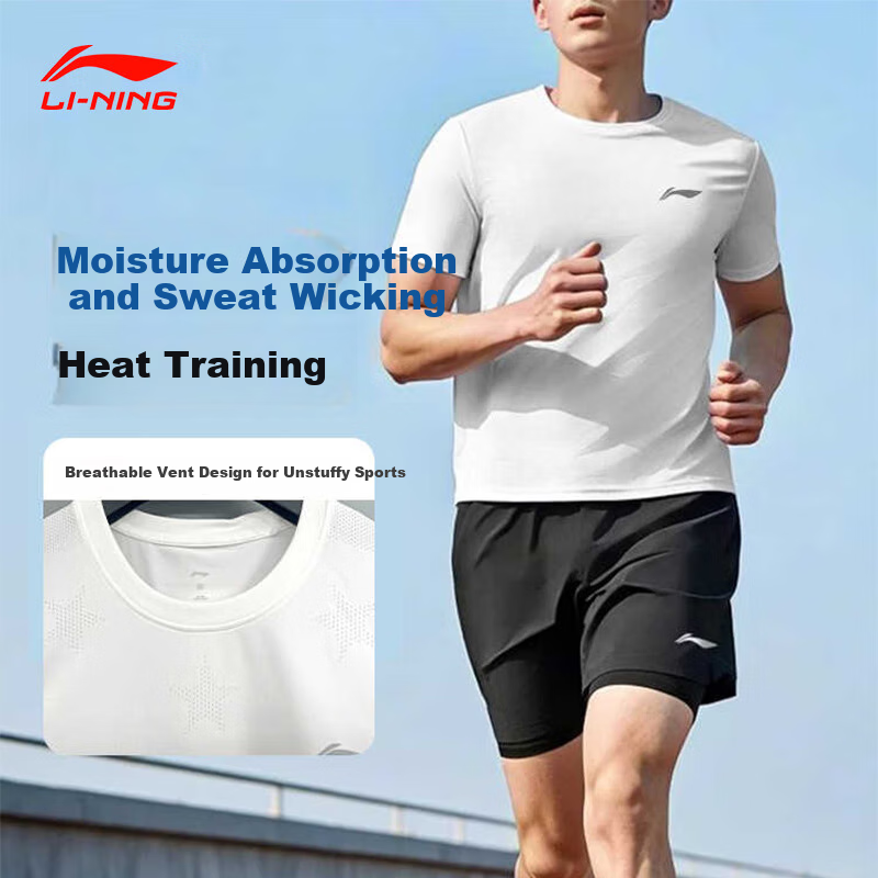 Спортивный костюм Li-Ning для мужчин, комплект из футболки с коротким рукавом и шорт из ледяного шелка, быстросохнущий, для бега, бадминтона, фитнес-тренировок