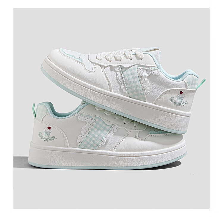 Warrior Women's Thick-Soled Spring and Autumn Casual Sneakers, Sweet and Versatile Student Sports Shoes, White and Green, Size 40 13