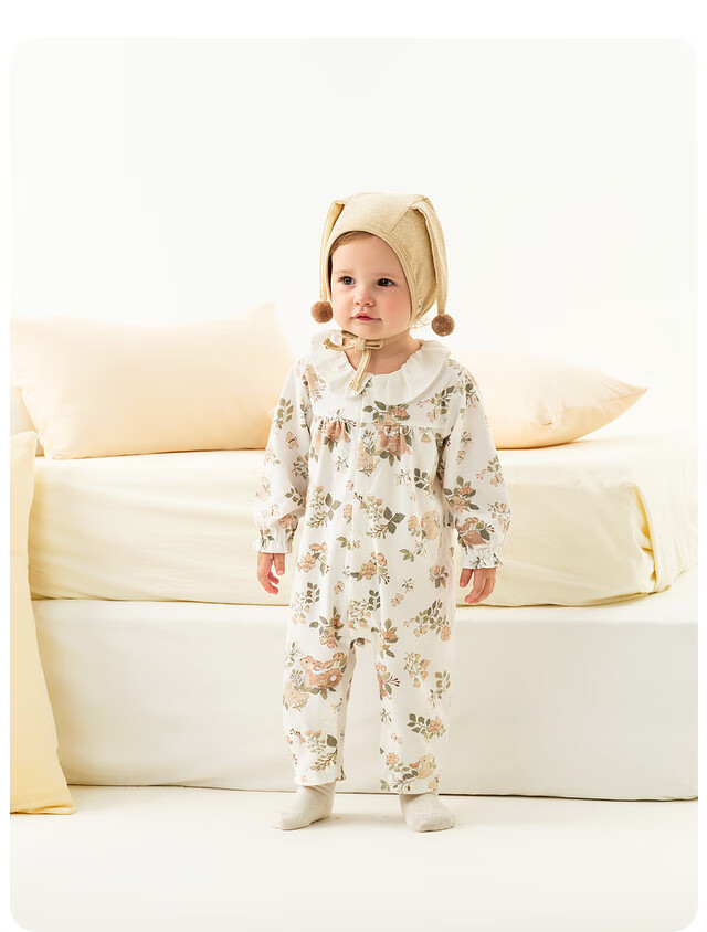 TONGTAI Baby Romper Spring and Autumn Pure Cotton Girls Newborn Jumpsuit Lace Pajamas White 80cm 13