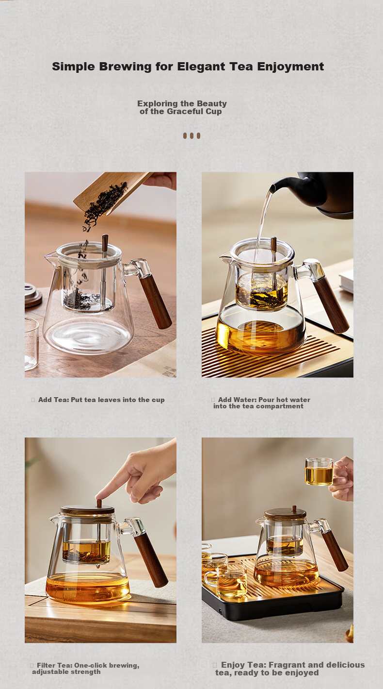 TEAHUE Glass Teapot with Floating Lid, Tea Brewing Tool, Tea Infuser Cup, Tea Separator, Kung Fu Tea Set 6