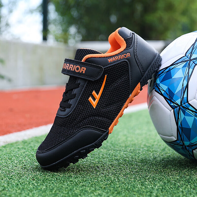 Warrior Children's Boys' Molded Cleats Youth Competition Soccer Training Shoes with Velcro Sports Studs WZ-B596T Black Orange Size 33
