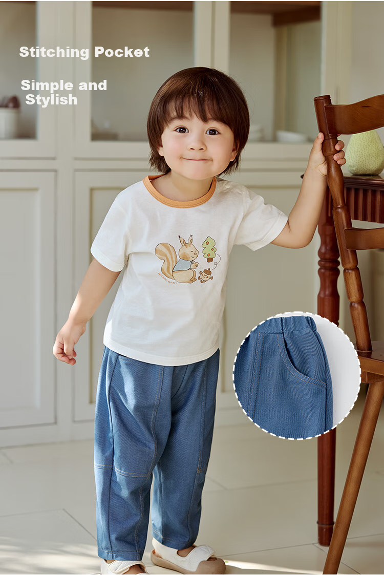 Wismorni Children's Pants, Summer Baby Denim Trousers, Elastic Waist Long Pants for Outdoor Wear, Thin Moisture-Wicking Breathable Summer Clothing 7