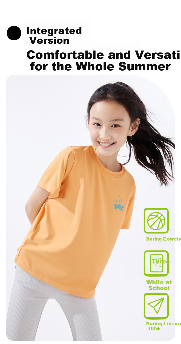Beneunder Children's Short-Sleeve Cotton-Feel Quick-Dry Sports T-Shirt for Boys And Girls DR992 Cherry Pink - Frost Milk White 130 11