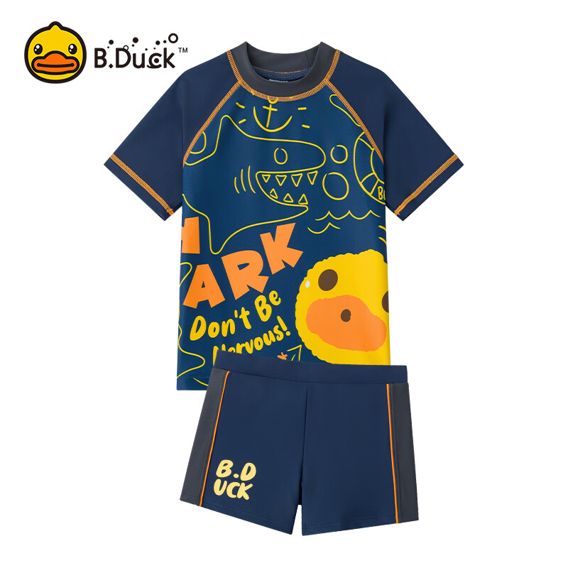 B.Duck Children's Two-Piece Swimsuit for Boys, Short Sleeve, for Small to Big Kids, Twilight Blue, Size 120