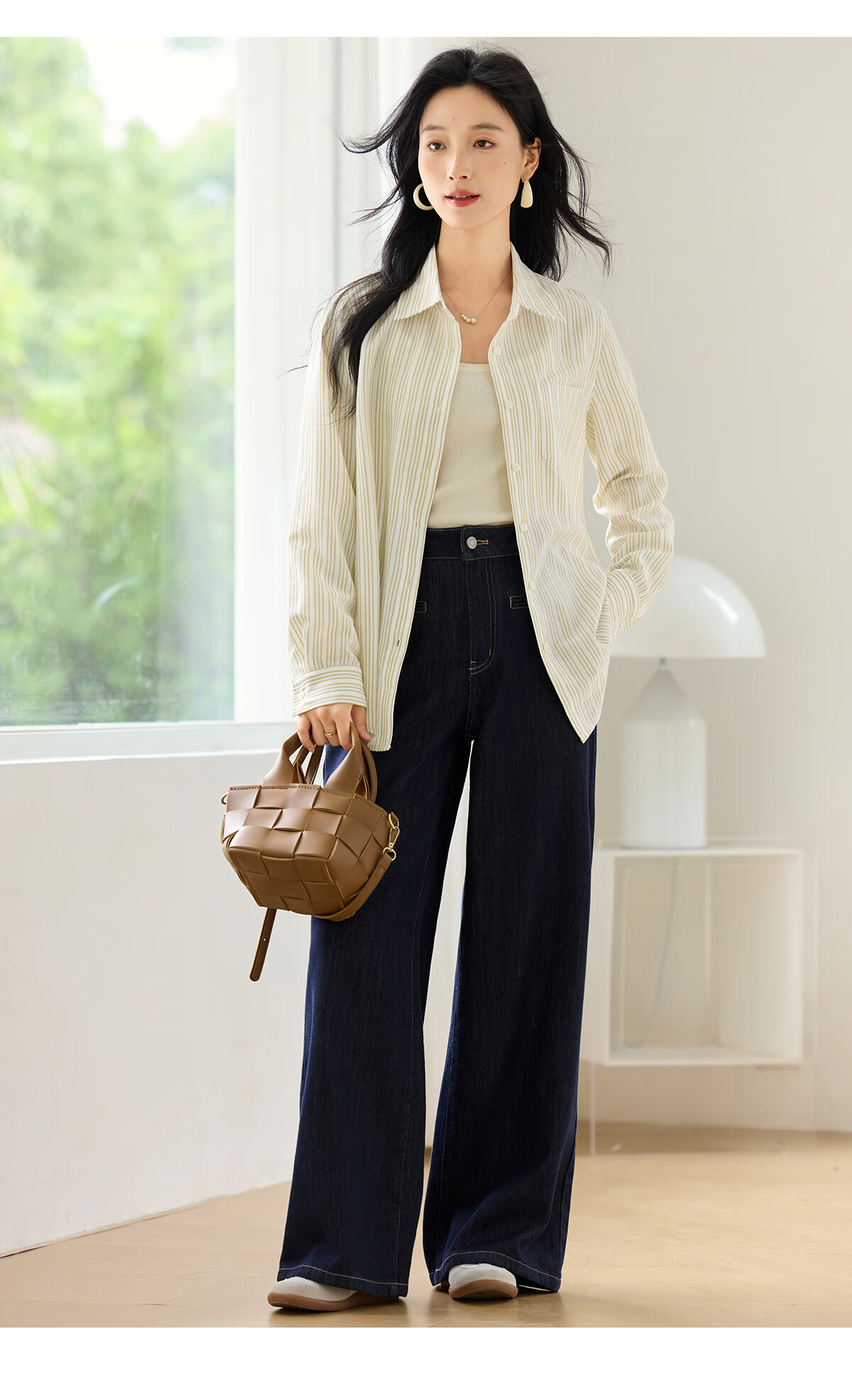 Chushen Women's Spring and Autumn Long Sleeve Shirt Fashion Vertical Striped Versatile Commuter Casual Blouse S53S021 10