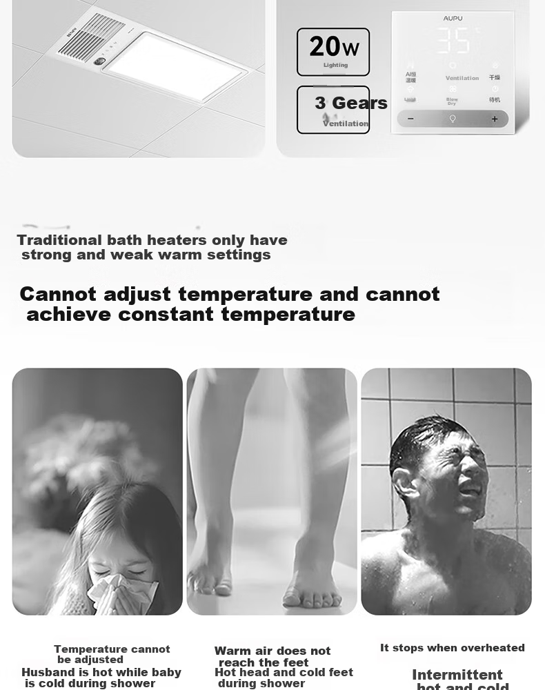 AUPU Wind And Heat Bathroom Heater E Series, Strong And Weak Airflow, Wireless Remote Control, E371-Y Compatible with Integrated Ceiling 4