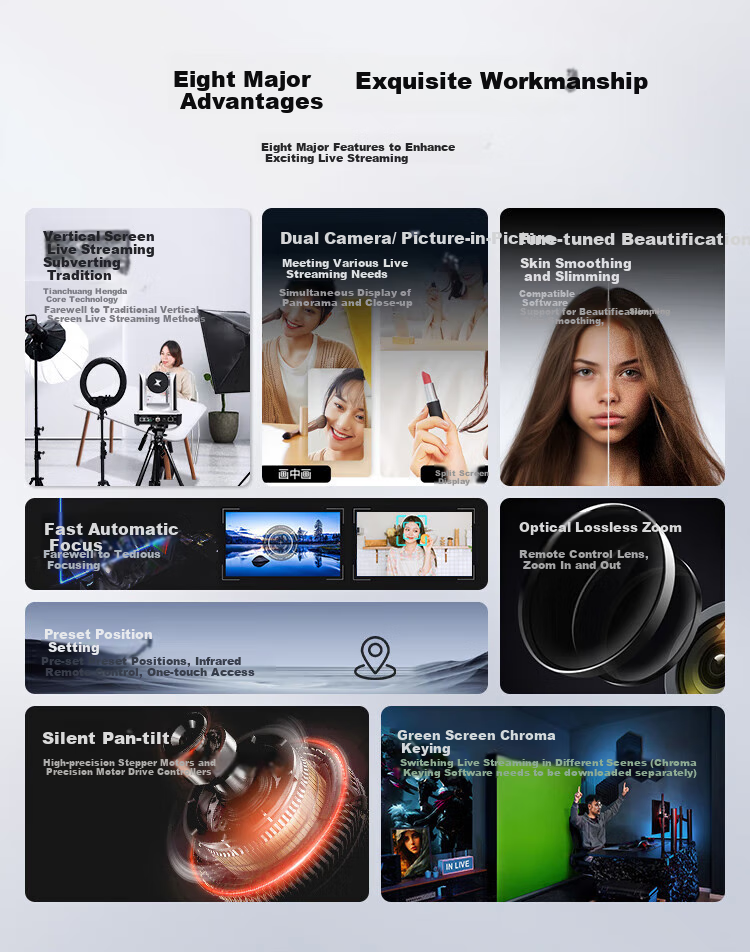 TCHD Video Live Streaming Camera, Ultra-Clear Vertical Screen Live Streaming Equipment Set, Professional Live Streaming Camera with HD Quality for Merchandising, Including Capture Card Package, 1080P TC-980S 4