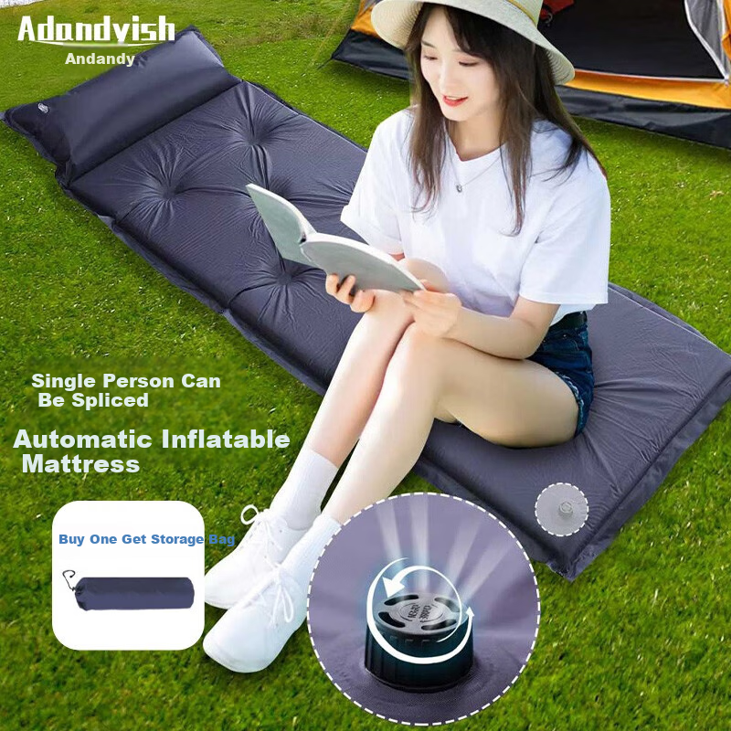 Adandyish Single-Person Automatic Inflatable Mattress Pad, Infinite Connectable, Moisture-Proof Mat, Camping Thickened Outdoor Tent Pad, Blue