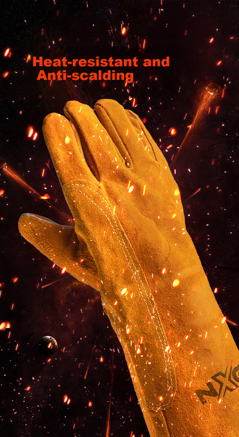 NXG Leather Welding Gloves, Thickened And Extended, Wear-Resistant, Heat-Resistant, Full Leather, Electric Welding Insulation, Anti-Scalding, Anti-Electrical Arc Spark, Welding Protective Gloves, X73 6