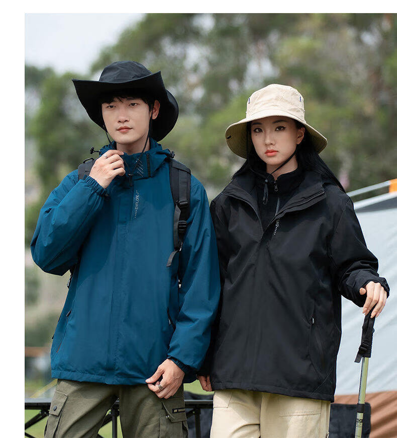 ROMON Men's Three-In Jacket, Couple Style, Outdoor Sports Windproof Hooded Coat, Women's Deep Blue Single Style L 3