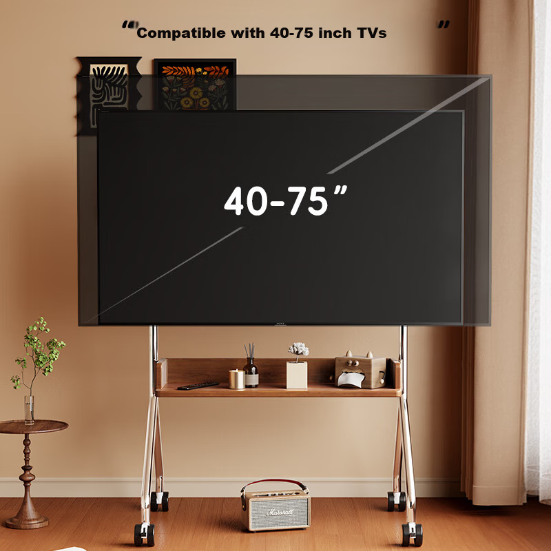 CABTE Stainless Steel Mobile TV Stand, Universal TV Cart for 32-75 Inches, Movable Trolley, [32-75 Inches] Stainless Steel Load-bearing/pallet Tray