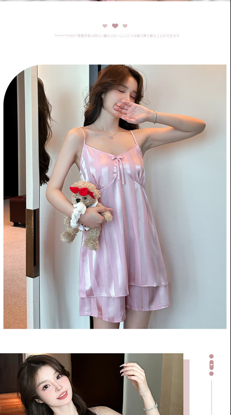 LangSha Women's Pajamas Summer Elegant Smooth Spaghetti Strap Two-Piece Set Wearable Outside Comfortable Pure Desire Loungewear Set 2026 8