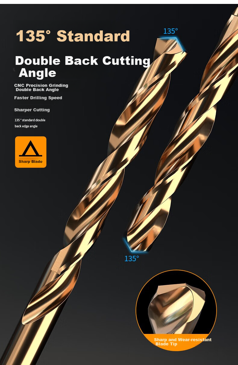 HUHAO M43 Cobalt-Containing Super Hard Twist Drill Bit Set for Drilling Iron, Alloy, And Stainless Steel, Specialized for Electric Hand Drill, 4.5mm 9