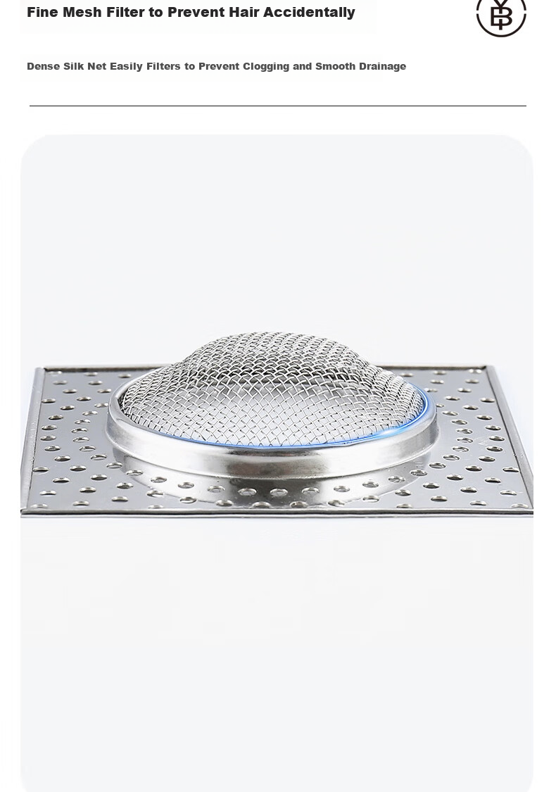 Bingyou Stainless Steel Floor Drain Filter, 2-Pack, Square Shape, Universal for Bathroom Drains, Anti-Clogging Hair Filter 11