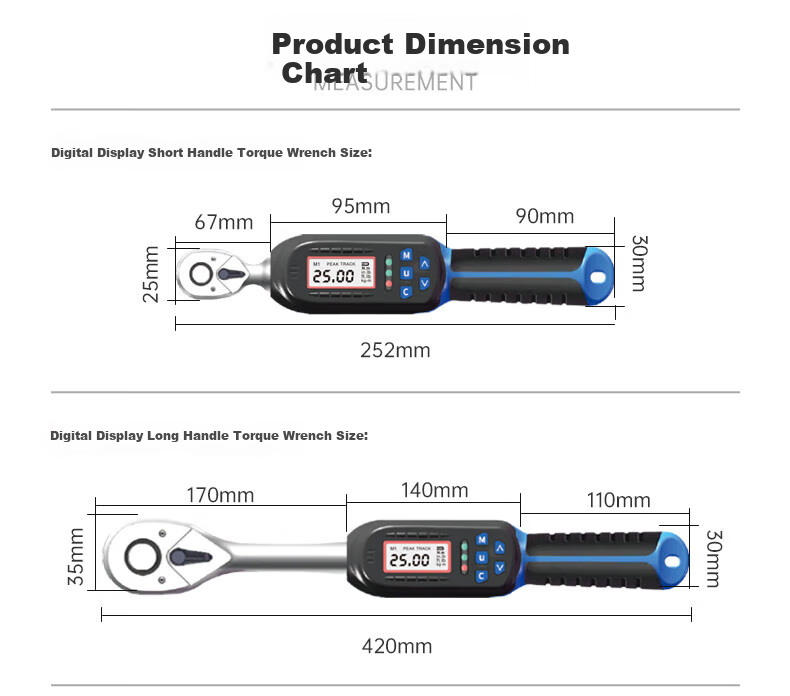 Purik BQB4-340BN Long Digital Torque Wrench High Precision Industrial Adjustable Torque Preset Ratchet Wrench 7