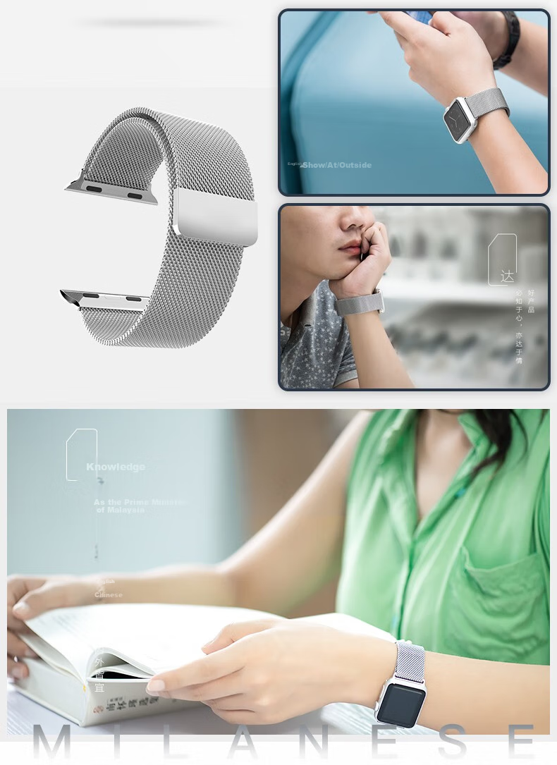BWNK Compatible Apple Watch Band Series 7-8 Milanese Magnetic Metal Strap Stainless Steel Silver 45mm S76543 Qixi Gift Fine Steel Braided 4