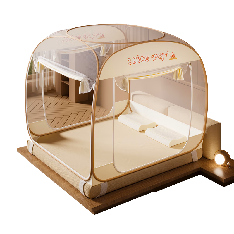 Cottonfaith Class A Household No-Installation Baby Anti-Fall Mosquito Net Dormitory Yurt Mosquito Net Three-Door with Fan Pole 1.8x2 Meters
