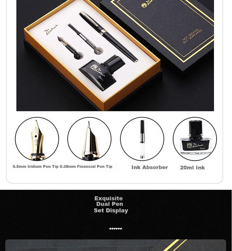 Pimio Fountain Pen Gift Box, Signature Pen Ink Set, Business Gift, Birthday Present for Men And Women, Student Calligraphy Stationery, 330 Black with Silver Clip 6