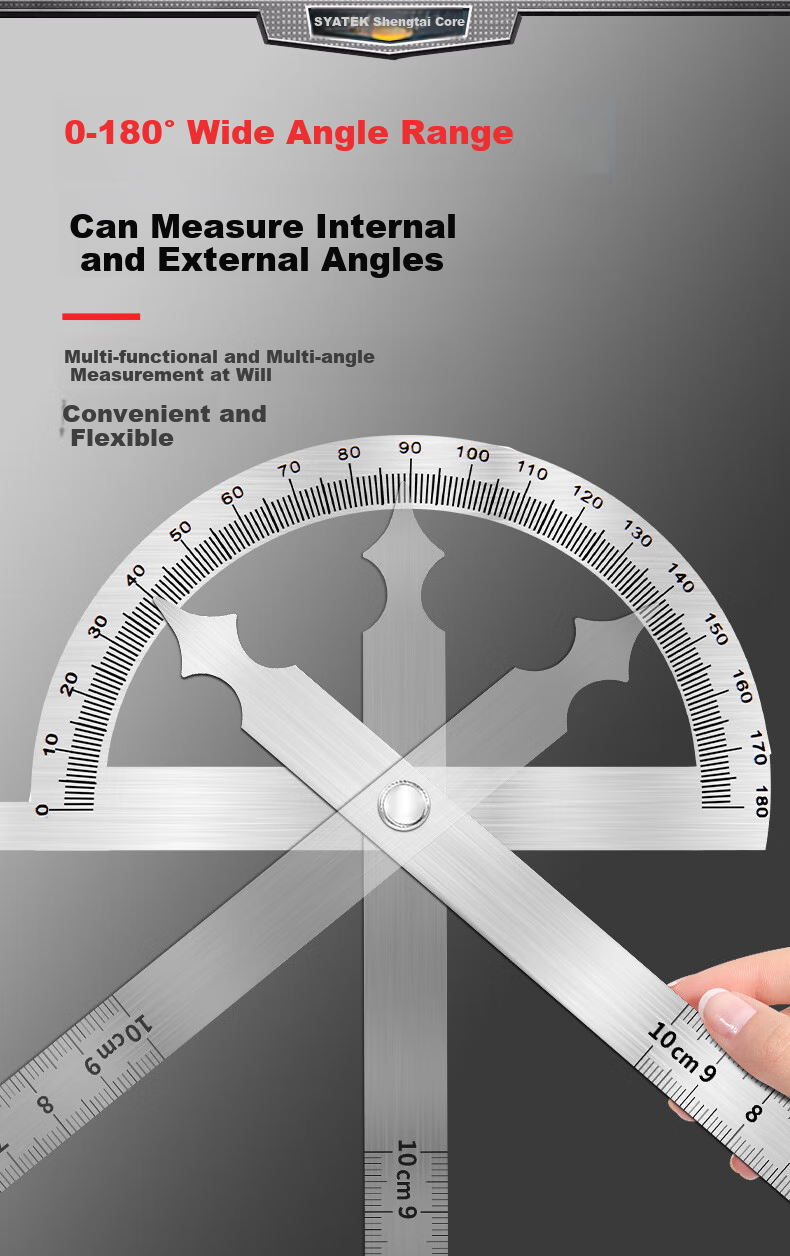 SYNTEK Angle Ruler, High-Precision Protractor, Industrial Angle Ruler, Movable Stainless Steel, Multifunctional Carpenter's Ruler, 90*150mm 5