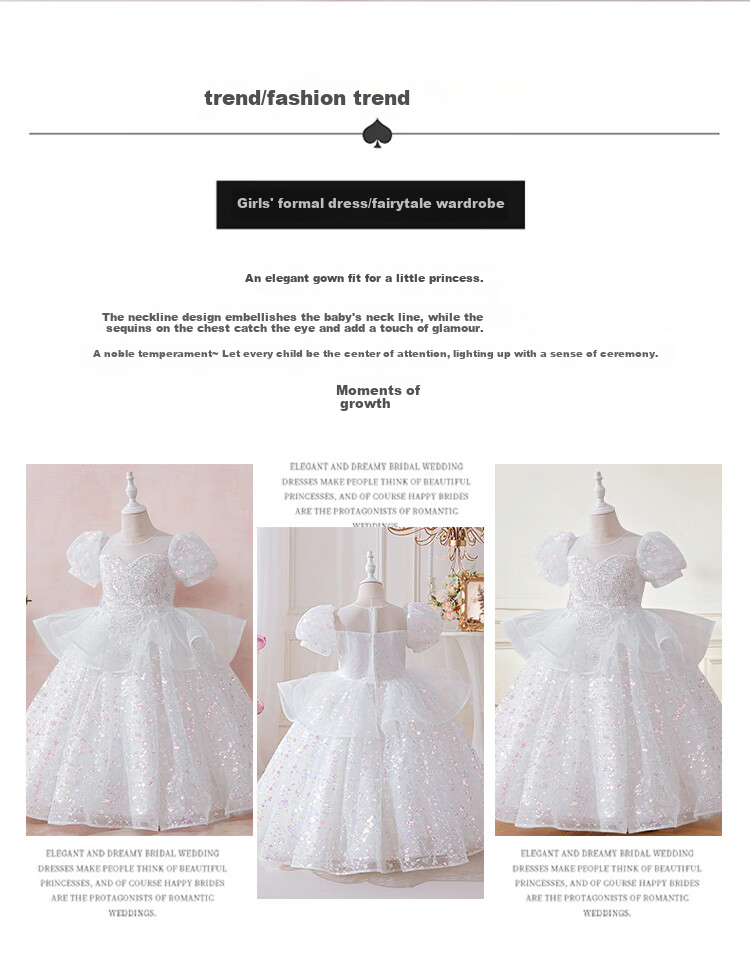 LUOBOBEIBEI Girls' Princess Dress, Summer Formal Dress, Puffy Skirt, Children's White Tulle Skirt, Stage Performance Costume, White, Size 160 2
