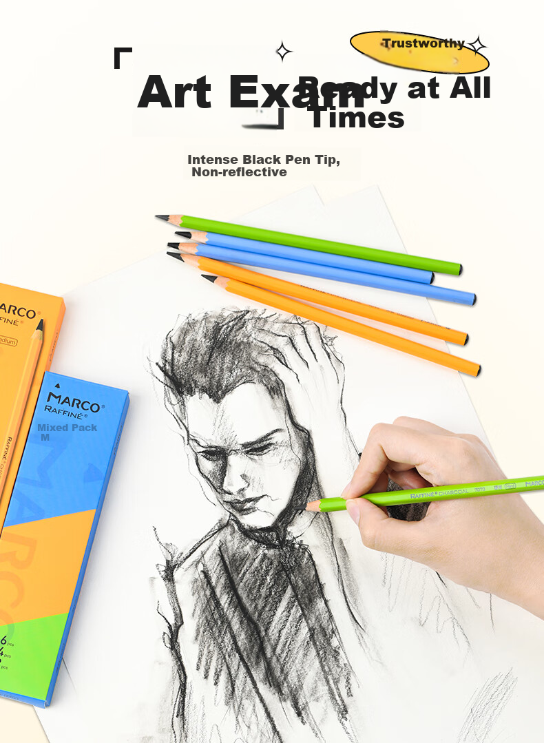 MARCO Drawing Pencils with Charcoal Tips, 12-Pack, Sketching Exam, Wooden Handle Charcoal Pencils for Students' Exams, Art Students' Entrance Exam 3