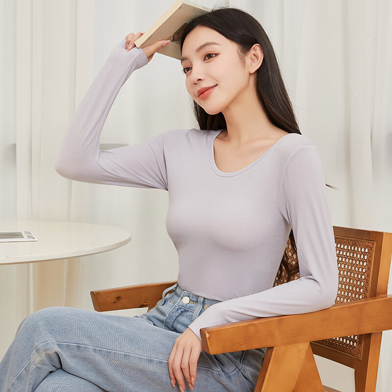 Langsha Women's Cotton Thin Slim Fit Versatile Stylish Long Sleeve Seamless Cotton Sweater Autumn Winter New Base Shirt 11