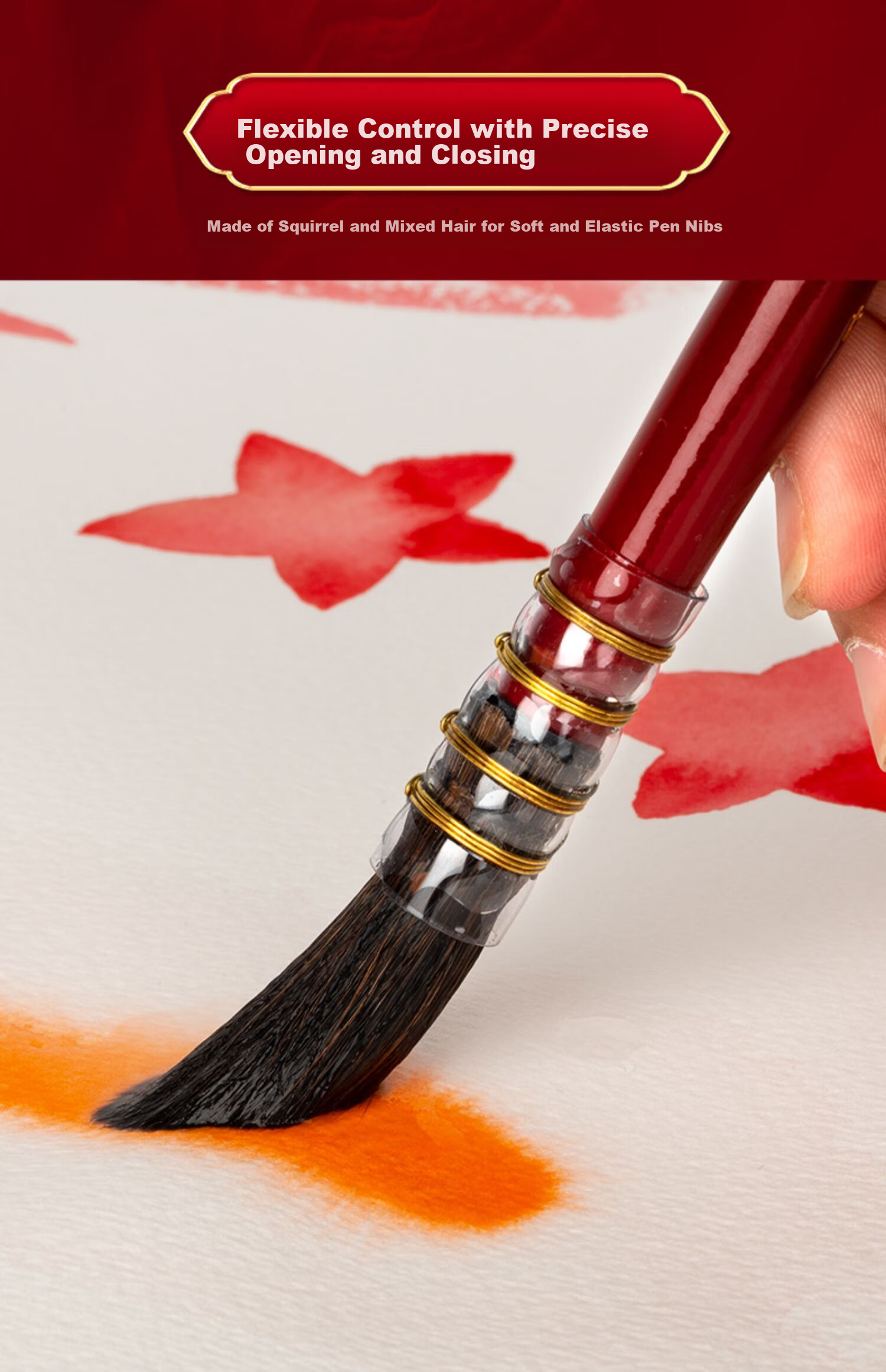 MAIRTINI Red Chubby Watercolor Brush, Squirrel Soft Bristle Absorbent Painting Brush, Academy Grade No. 3 Single Piece SS93-03 10