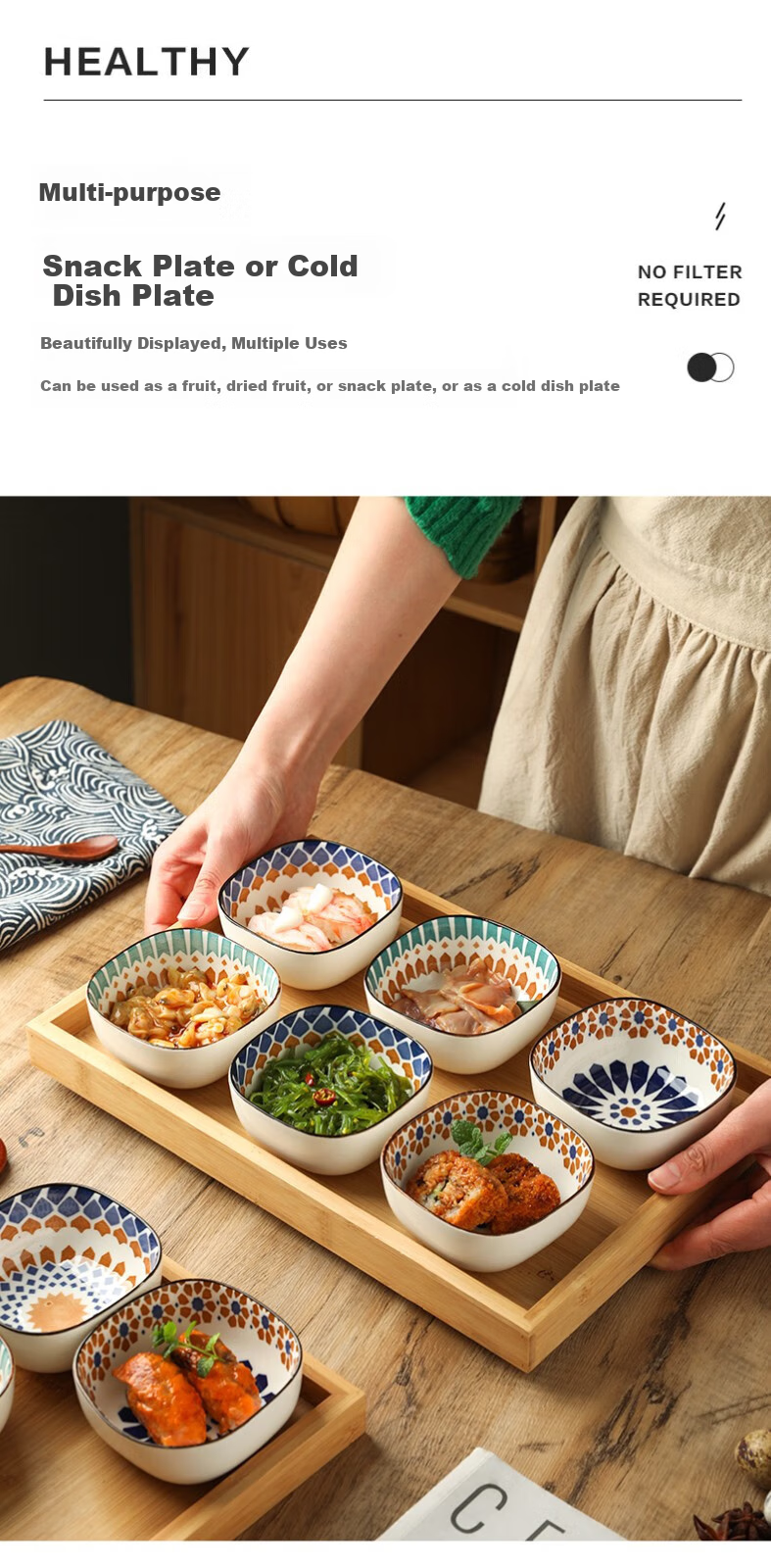 Canjiangjun Dipping Sauce Dishes, Snack Plates, Underglaze Ceramic Japanese-Style Home Dipping Bowls, Seasoning Plates, Set of 6 Bowls without Trays 11