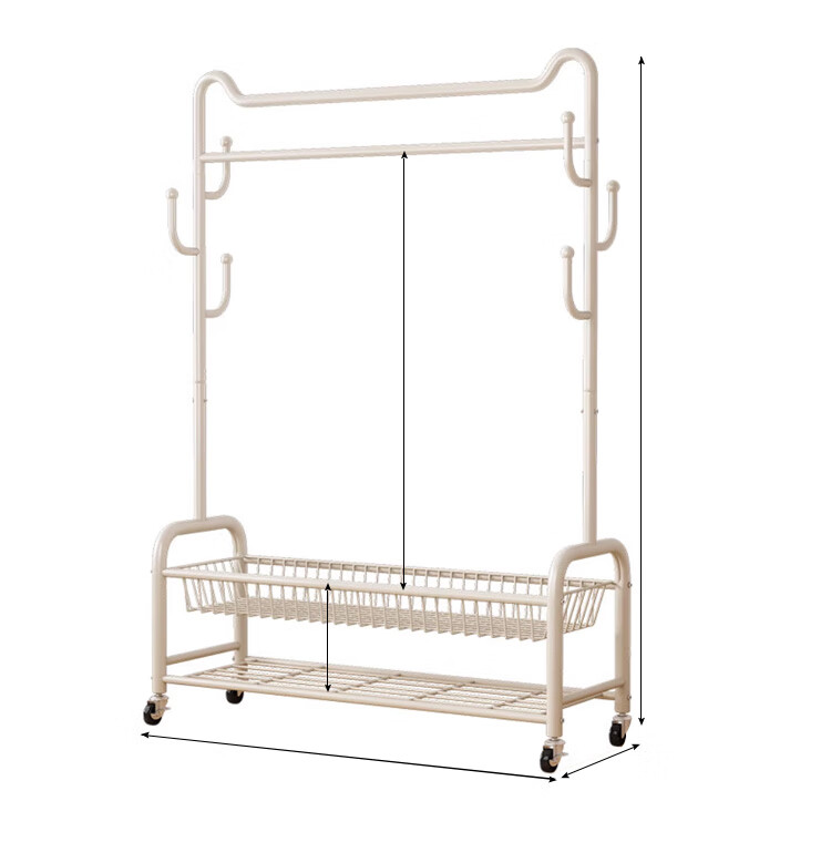 Yupin Floor-Standing Coat Rack, Bedroom And Living Room Movable Clothes Hanger Storage Rack, YJ91 Double-Layer 100 White 16