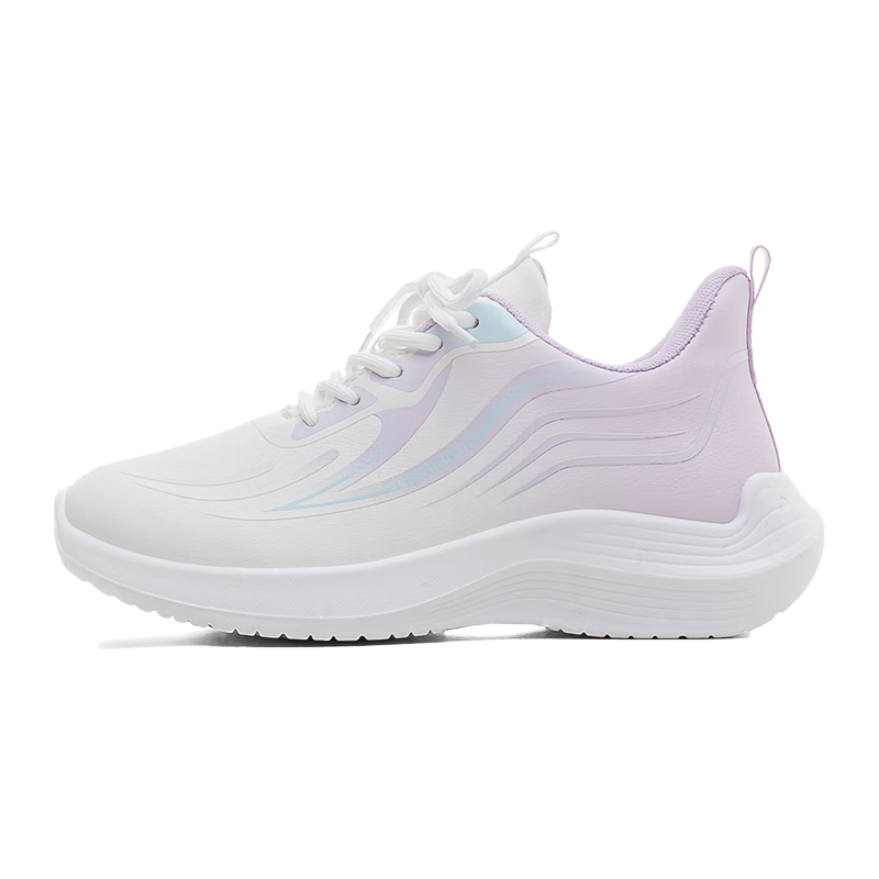 Huili Women's Leather Sneakers, Lightweight Casual Soft-Soled Shock-Absorbing Running Shoes WXY1550, White And Purple, Size 39