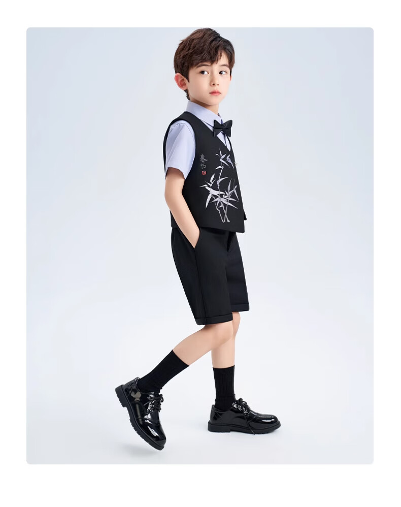 ROMON Boys' Suit Set Graduation Performance Host New Chinese Style Children's Formal Wear Black 140 23