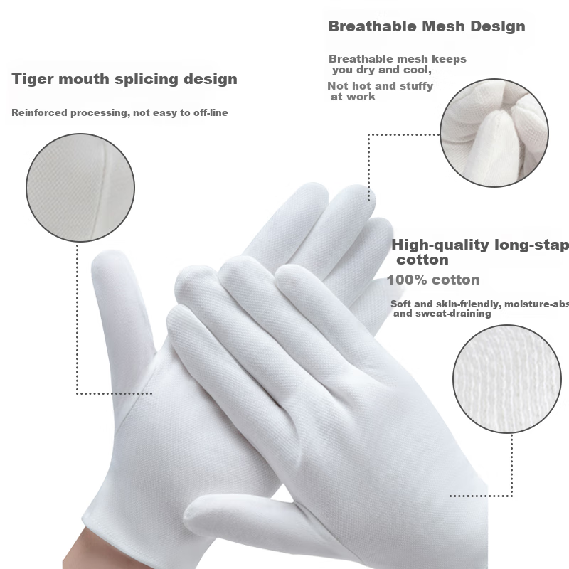 Moufu White Ceremonial Gloves for Military Parade And Security Performances (12 Pairs, Standard Style) 8034 Series