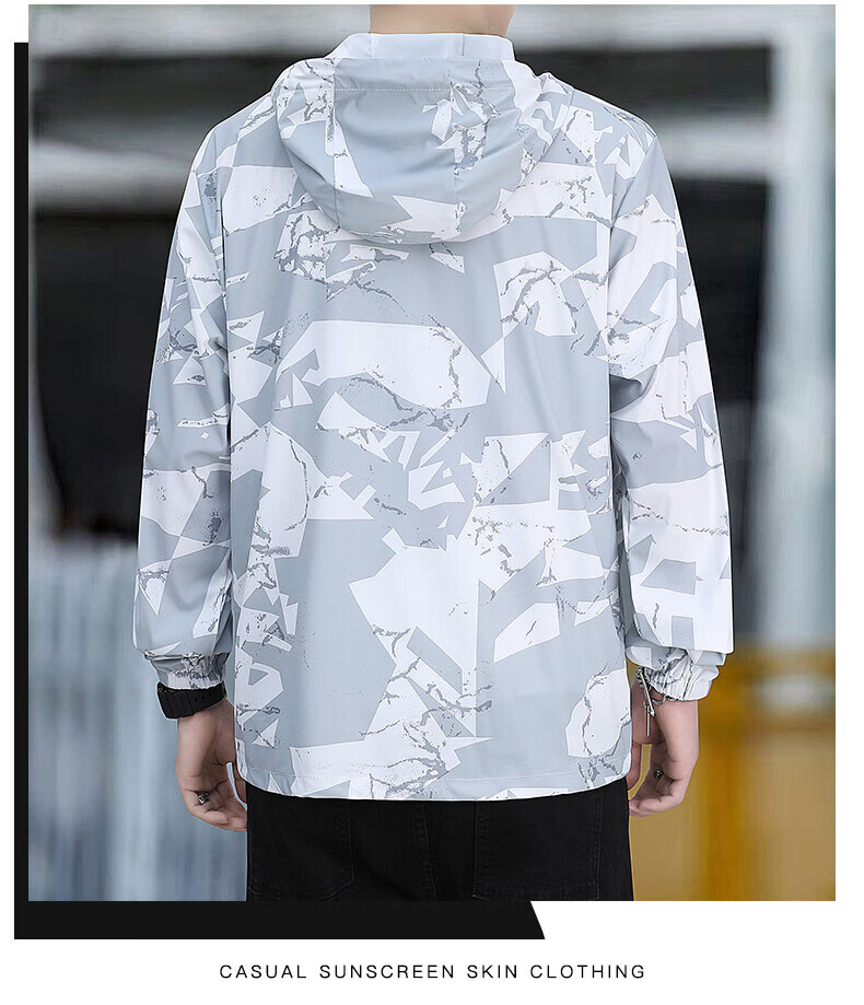 JEEP SPIRIT Sun Protection Jacket for Men, Lightweight Quick-Dry Breathable Stretchy Skin Coat Jacket, Ice Silk Fishing Wear, White-Gray Color, 2XL 2